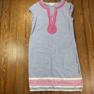 Vineyard Vines Striped Embroidered Linen Tunic Dress Blue Pink Mini Size 2
